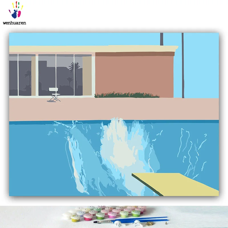 DIY картинки для раскраски по номерам с цветами вид на море бассейн рисунок