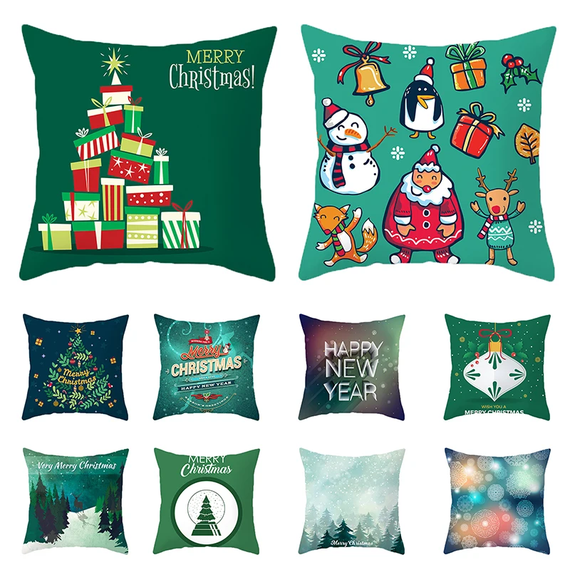 

Peach Skin Pillowcase 44*44CM Green Merry Christmas Pillowcase Xmas Accessories Christmas Decors for Home New Year Gifts