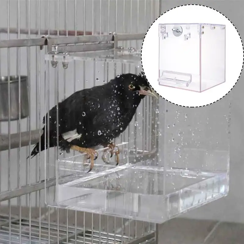 

1pc Bird Parrot Birdcage Hanging Transparent Bird Cage Shower Box Bathing Box Bathing Tub for Pets Parrots Birds