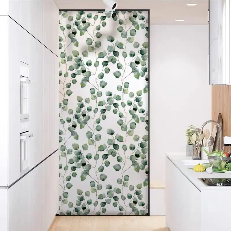 Stained Film Glass Films Privacy Window Film Static Non-adhesive Green Leaves For Bathroom Sliding door Home decor 58cmX100cm