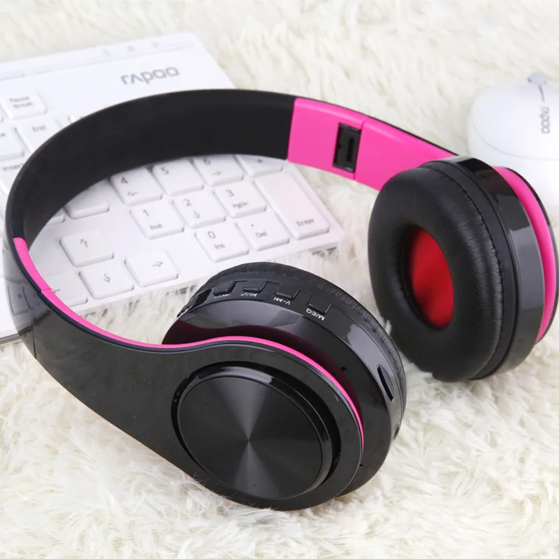 Black Pink Tourya беспроводные Bluetooth бас-наушники стерео гарнитура складные наушники регулируемые наушники с микрофоном для ПК мобильного телефона тв - Цвет: Black Pink