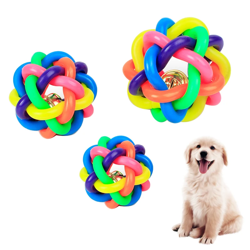 

Rubber pet chew toys knitting ball bell dog toy colorful pet puppy tooth cleaning ball