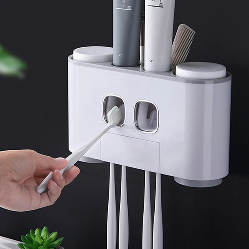 

Auto Squeezing Toothpaste Dispenser Wall-mount Toothbrush Holder Toothbrush Toothpaste Cup Storage Bathroom Accessories