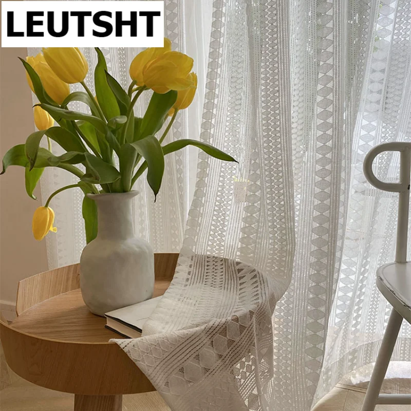 

2021 New Nordic Curtains for Living dining Room Bedroom Home Lace Simple Bedroom Ins Wind Glass Door Tulle Window