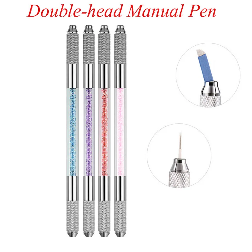 

Double-headed Crystal Acrylic Tattoo Manual Pen Microblading Permanent Makeup Pen for 3D Eyebrow Suit for Flex/Round Needle