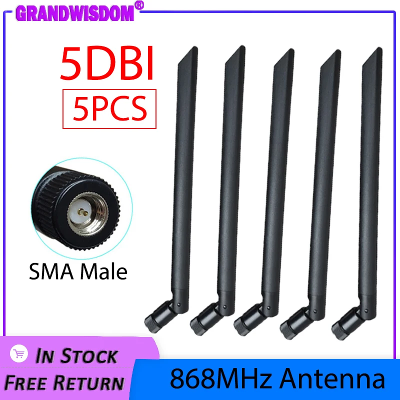 GRANDWISDOM 5pcs 868mhz antenna 5dbi sma male 915mhz lora antene pbx iot module lorawan signal receiver antena