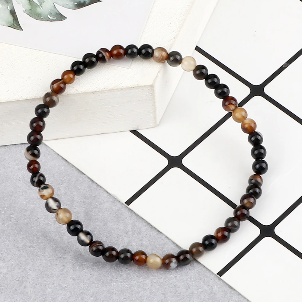 Минималистичный полосатый браслет из агата 4 мм натурального камня эластичный