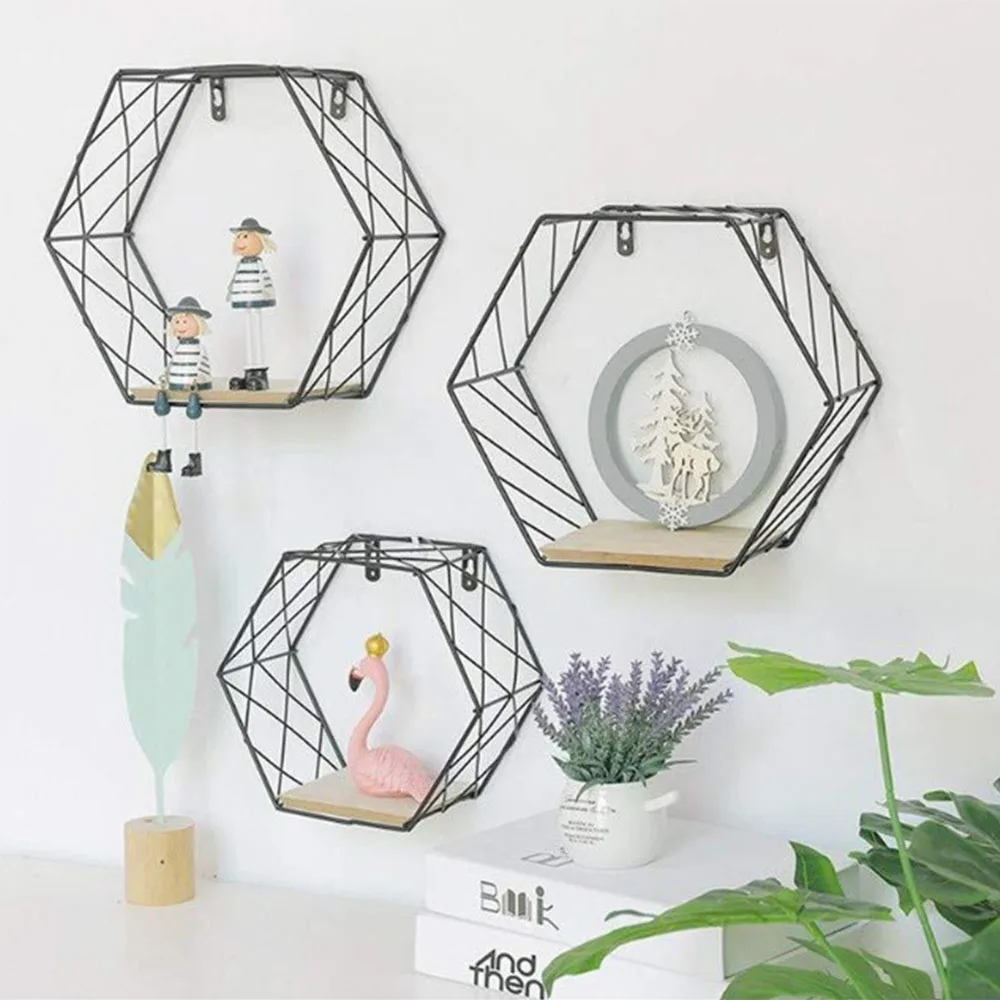 Настенная железная полка в скандинавском стиле с шестигранной