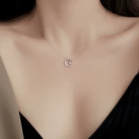 moon star silver plated micro inlay zircon necklace fashion simple shining clavicle chain woman wedding jewelry birthday gift
