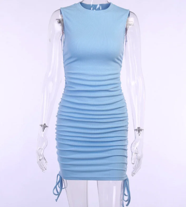 

Mini Dress Women Off Shoulder Sexy Party O Neck Drawstring Knit Club Tank Bodycon Short Women's Summer Dresses