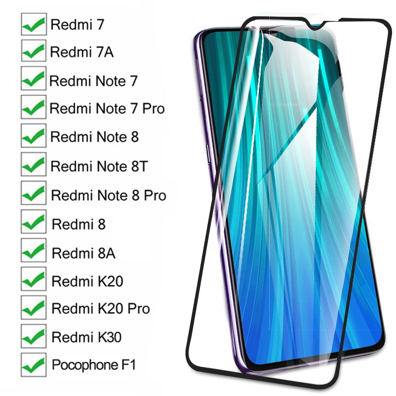 

9D Screen Protective Glass On The Redmi 8 8A 7 7A K20 K30 For Xiaomi Pocophone F1 Redmi Note 8 8T 7 Pro Tempered Glass Film Case