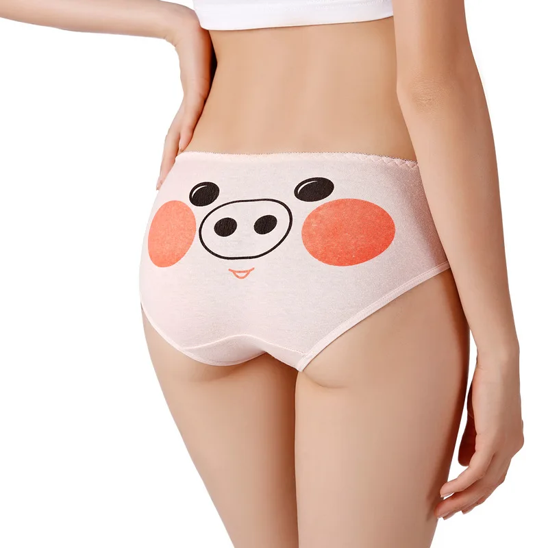 Трусы танга женские с мультяшным принтом бесшовные мягкие трусы животным нижнее