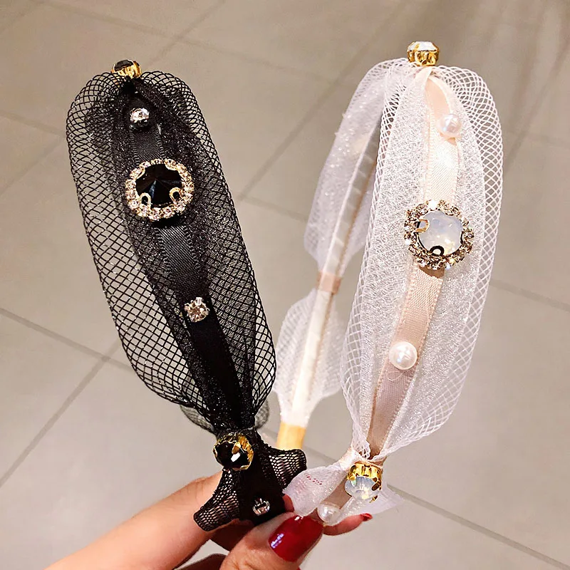 Новые женские элегантные кружевные простые обручи для волос с кристаллами