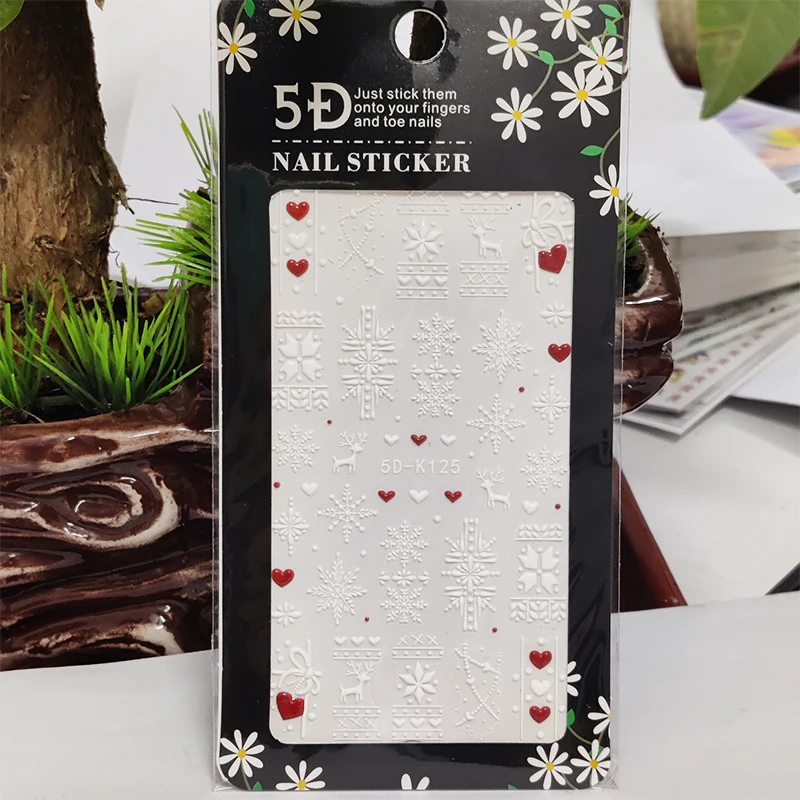 

5D наклейки для ногтей, Рождественский олень, снежинка, полоса, звезда, искусство ногтей, аксессуары, дизайн с эффектом анаглифы