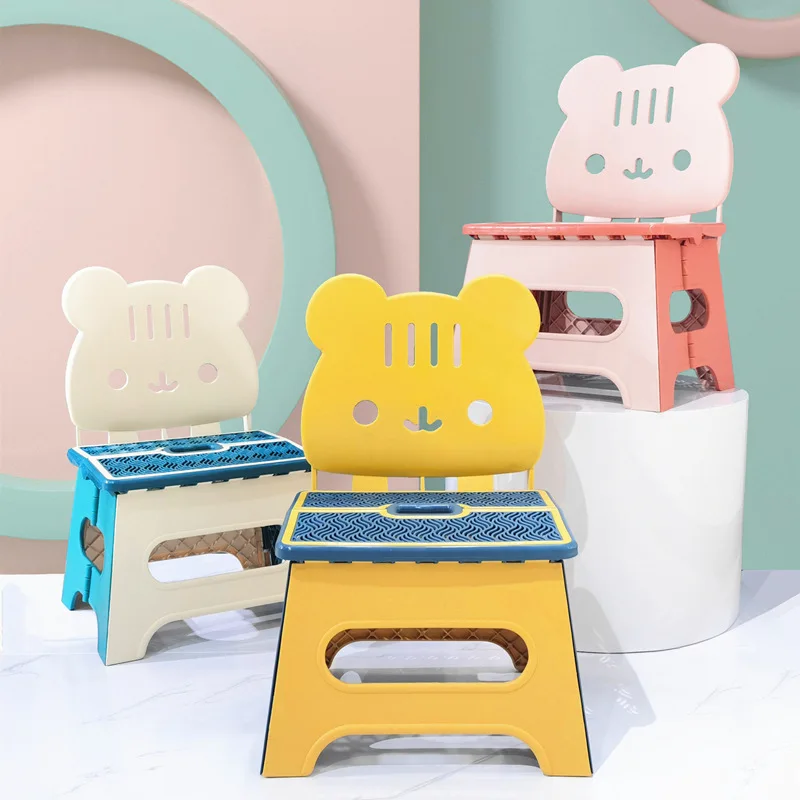 

BABYINNER Children's Stools Plastic Folding Chair for Kids Portable Small Bench with Backrest Infant Portable Stepping Stool