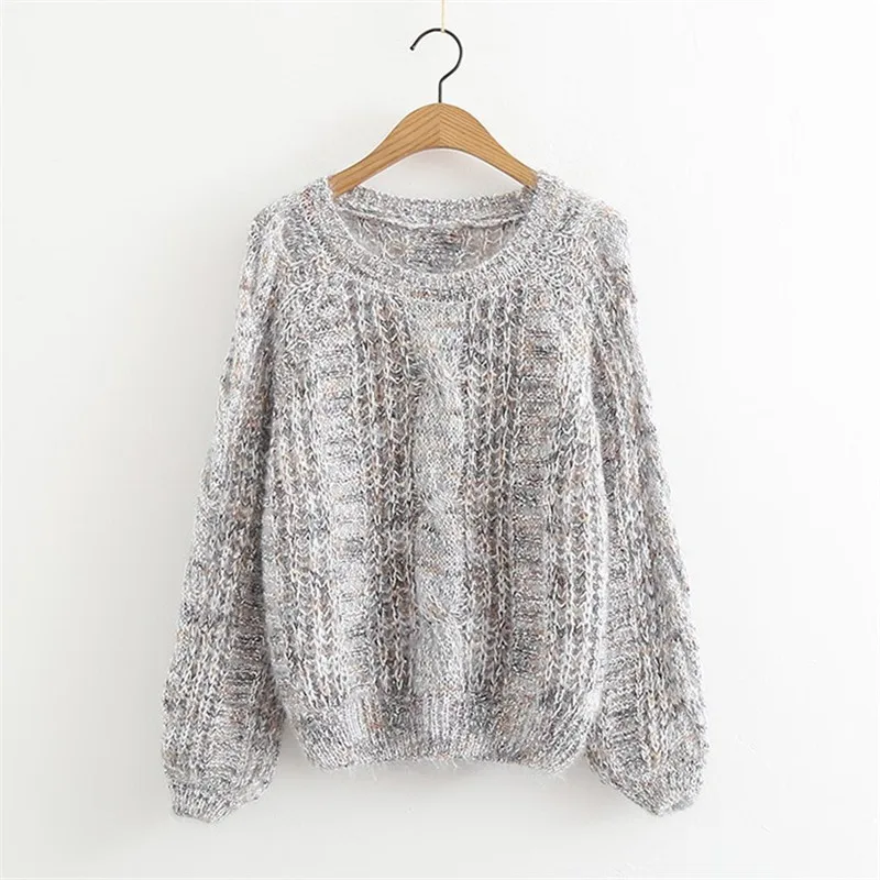 Women Autumn Winter Mohair Knitted Pullovers O Neck Long Sleeve Casual Sweater Tops Sueter Mujer Pull Femme 2018 | Женская одежда