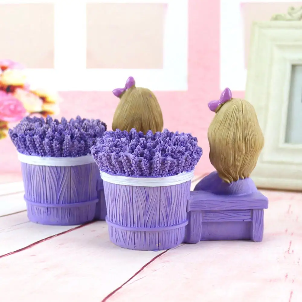 Фиолетовая лаванда девушка подставка для ручек фигурка Милая Смола пенал