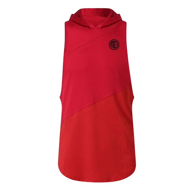 red hooded Бодибилдинг Стрингер майка с капюшоном мужская спортивная одежда фитнес мужские жилеты без рукавов хлопковые майки - Цвет: red hooded