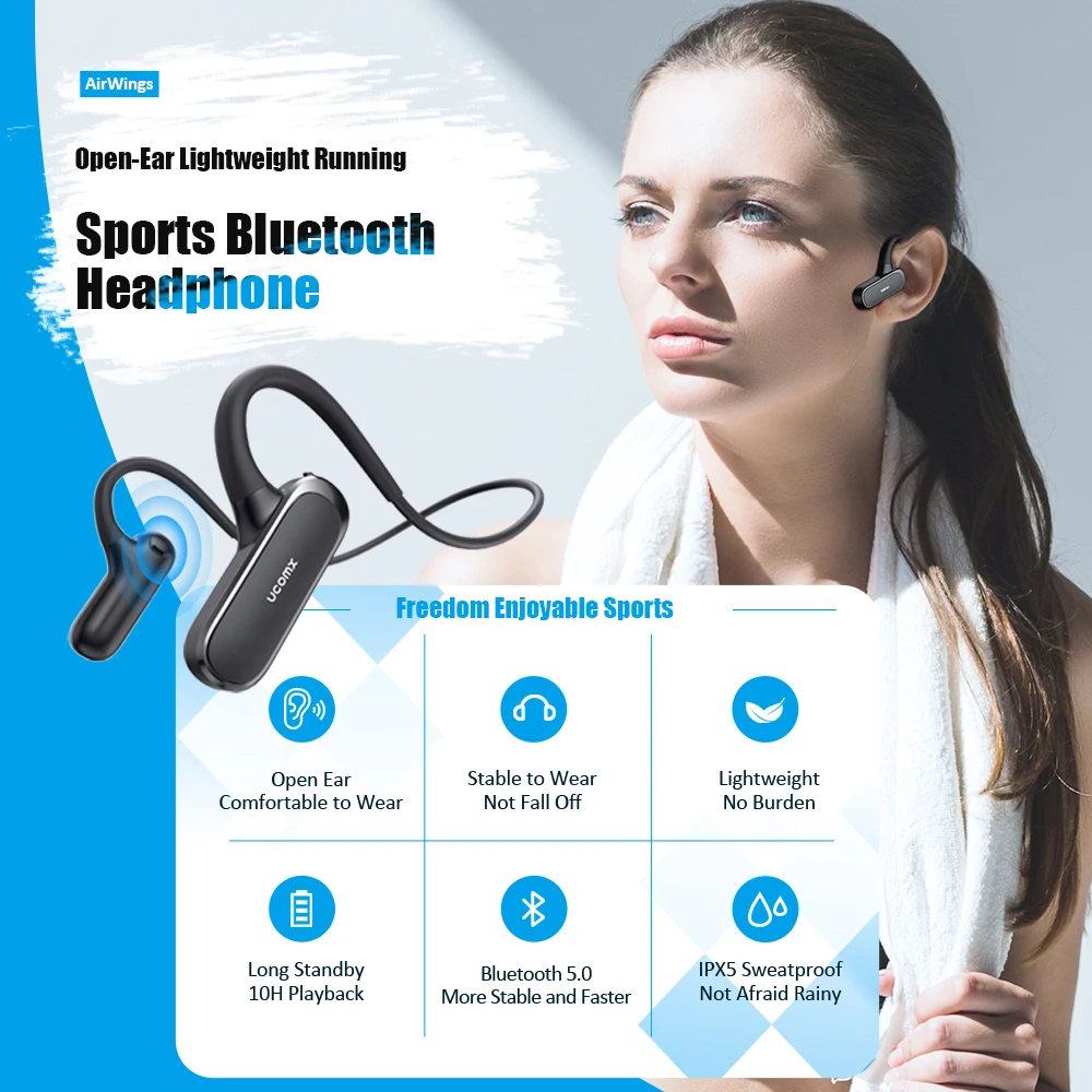 ucomx g56 wireless headphones open ear 5 0 bluetooth earphones built in mic sports running headsets for iphone huawei xiaomi free global shipping