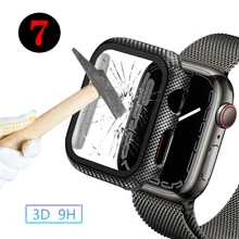 Funda protectora de carbono con marco para Apple Watch, accesorios para iwatch series 7, 6, 5 y 4, de 41mm, 45mm, 44mm, 40mm, 42mm y 38mm