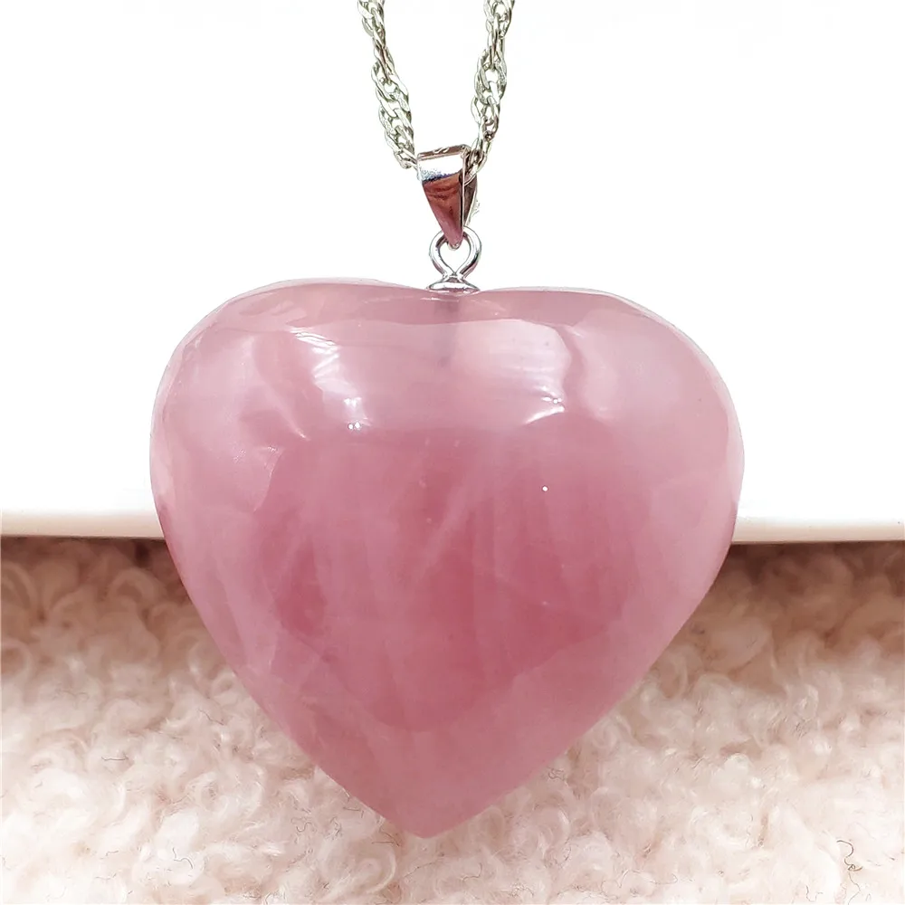 

Genuine Natural Rose Quartz Crystal Heart Pendant 31x29x13mm Rose Quartz Madagascar Necklace Women Men AAAAA