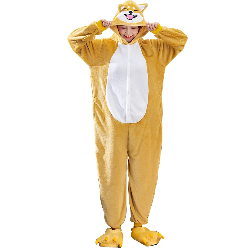

Akita Dog Pajama Women Onesie Shiba Inu One-Piece Girl Flannel Animal Dog Winter Cartoon Cosplay Costume Raccoon Kigurumi