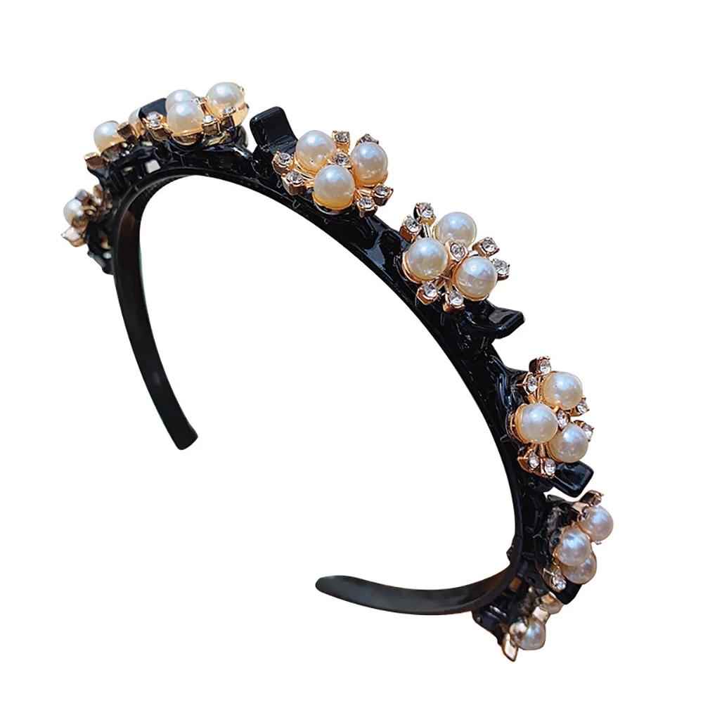 

Rhinestone Pearl Headbands Double Bangs Hairstyle Hairpin Korean Braided Double Layer Hair Hoop Twist Plait Headbands With Clips