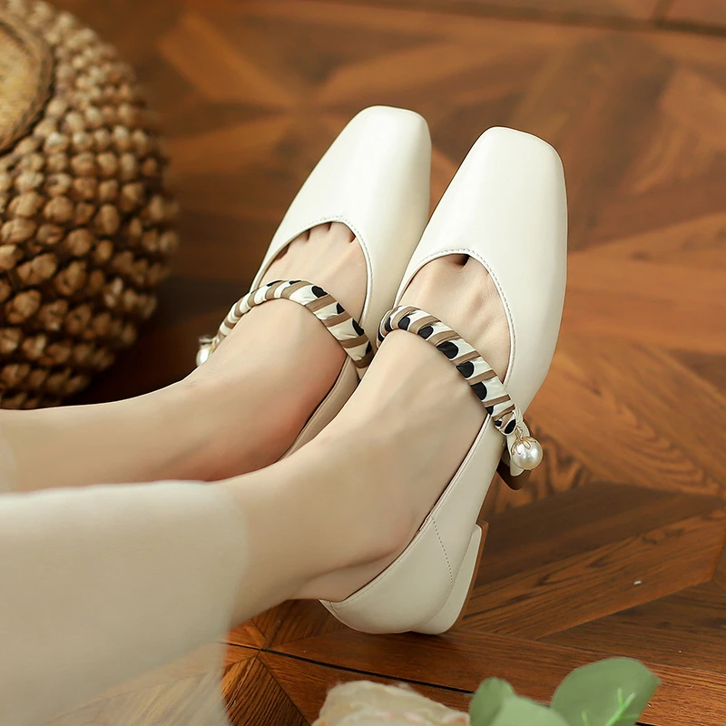 

Vintage Mary Jane Shoes Spring And Summer New Temperament Square Toe All-Match Shallow Mouth Low-Heeled Ladies Single Shoes