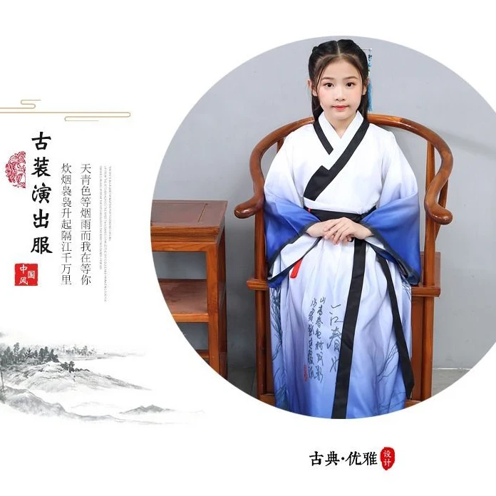 

Kids Han Fu Traditional Chinese Clothing for Boys and Girls Disciples of Chinese Vintage Children Festival Clothing