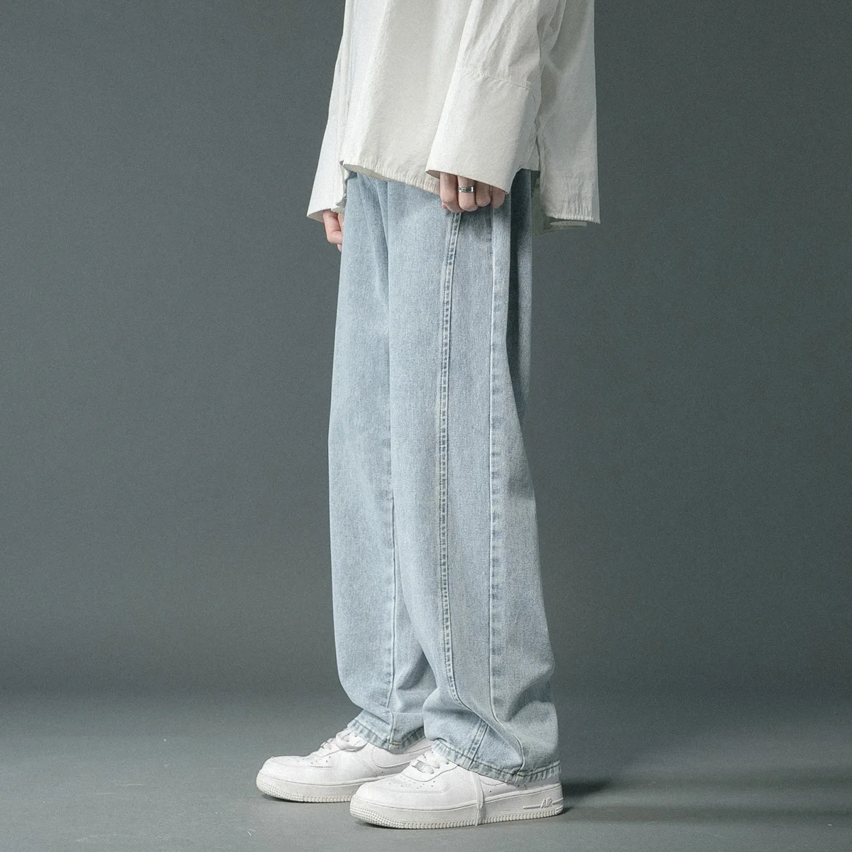 

Джинсы мужские с широкими штанинами, рваные потертые брюки-багги в стиле хип-хоп, уличная мода в Корейском стиле, светло-голубые большие раз...