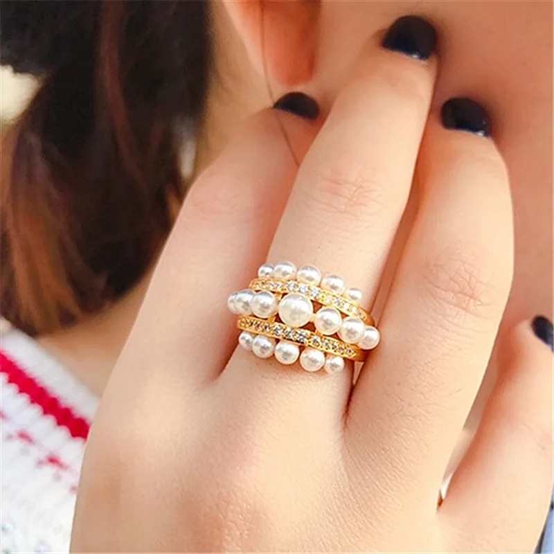 

Statement Pearls Big Wide Open Rings For Women 2021 New Jewelry Korean Style Elegant Ring bijoux Adjustable