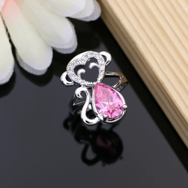 Обезьяна 925 стерлингового серебра ювелирные наборы розовый топаз драгоценный