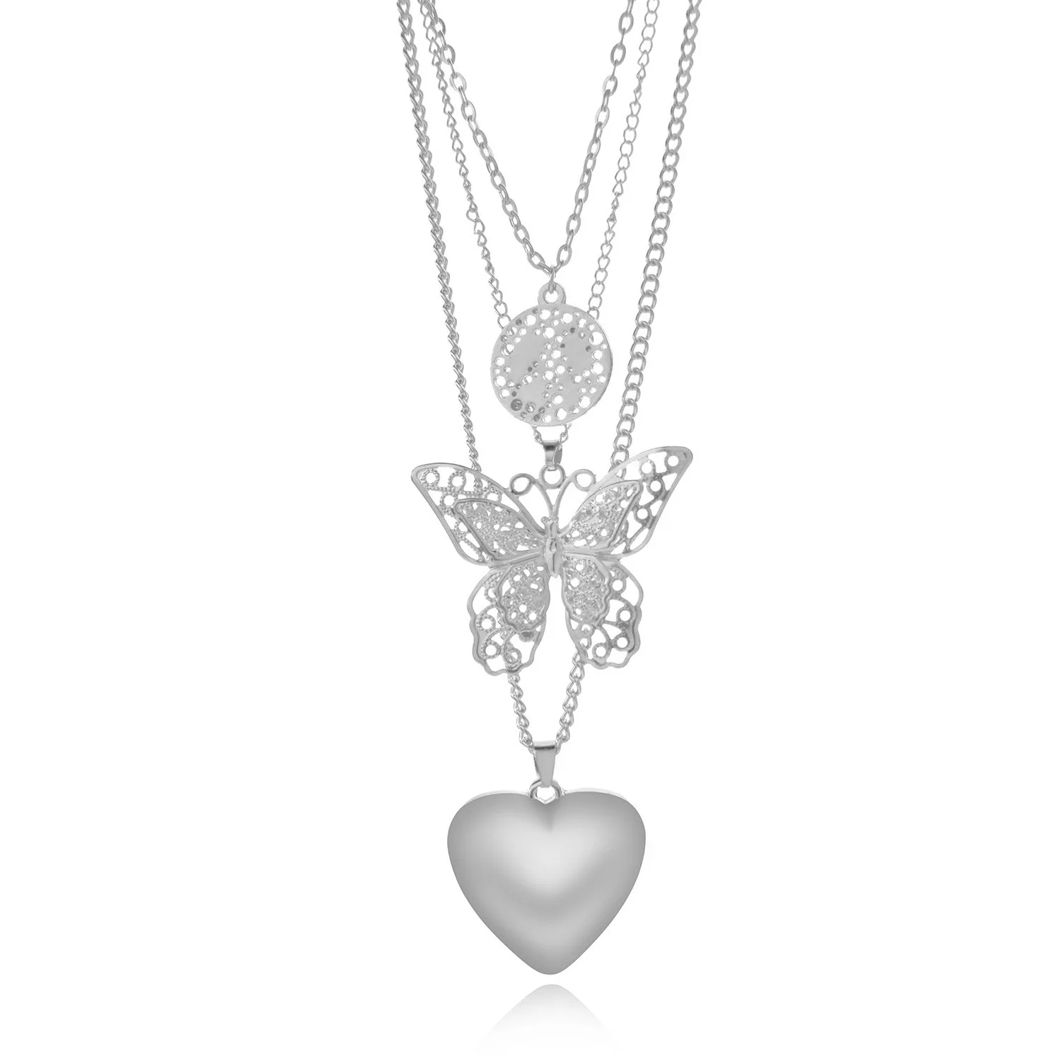 

Hollow Large Butterfly Stereoscopic Heart Pendant Necklace Women Fashion Multilayer Love Necklace