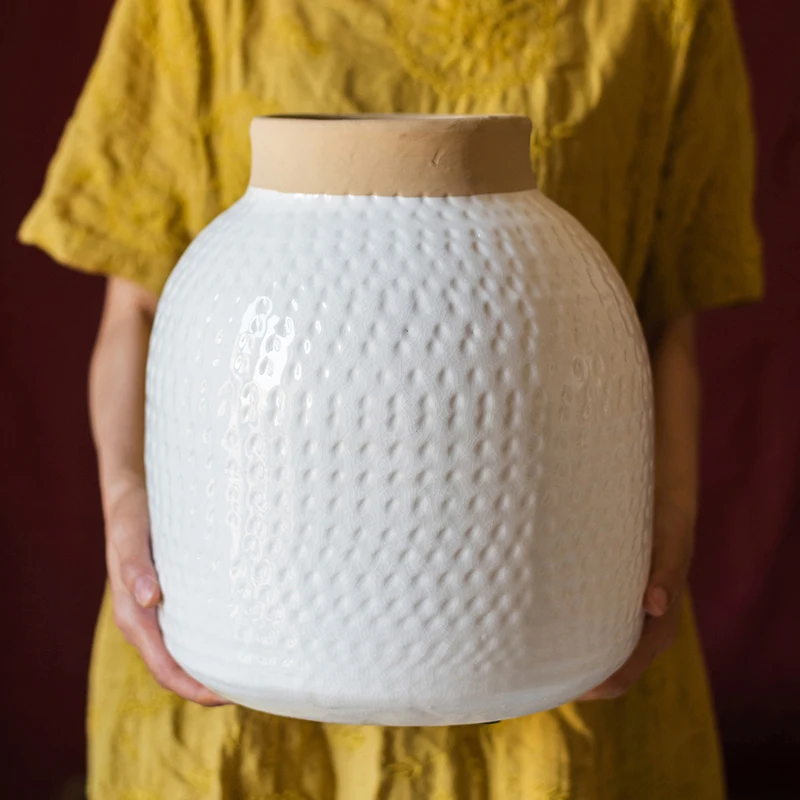 Белый художественный керамический цветочный горшок ручной работы ваза цилиндр