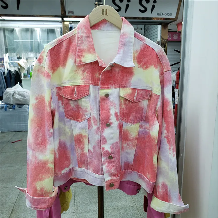 Женская разноцветная Свободная джинсовая куртка с длинным рукавом и градиентным