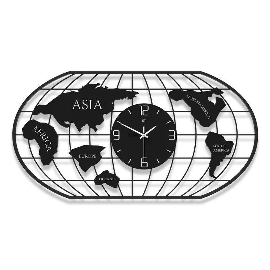 

3D Metal Map Wall Clock Slient Clock World Map Clocks Wall Home Decor Living Room Art Gift Wall Decoration