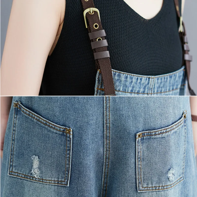 #1513 Denim Overalls Women Summer 2020 Korean Fashion Women Playsuit Jumpsuit Spaghetti Loose Plus Size Wide Leg Jumpsuit Short