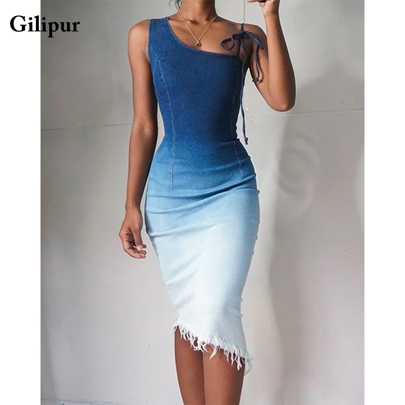 

Denim Dress Woman Sexy Fashion Sleeveless Slim Bodycon Midi Dress 2021 Jeans Dress Ladies Vintage Washed Vestidos Clubwear