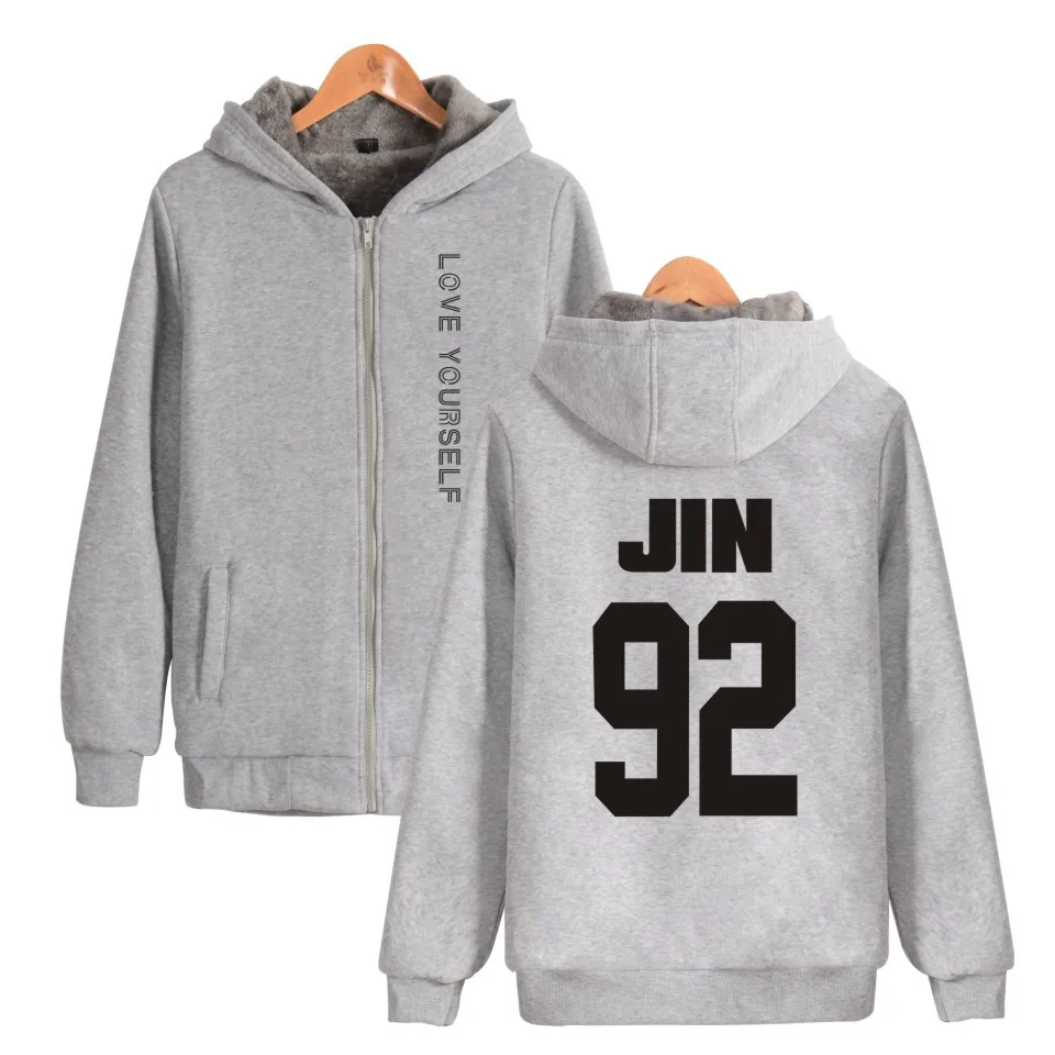 

Harajuku Thick Hoodie Sweatshirts Warm Jimin SUGA J-hope V RM Thickened Hoodies Zip-up Coats Casual With Zipper Winter 3D Hooded
