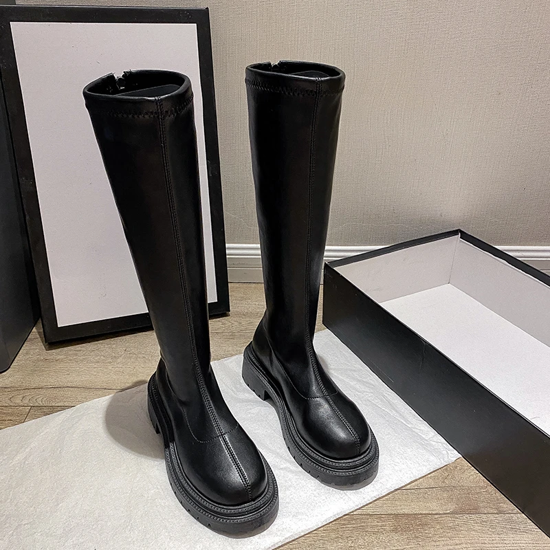 

Женские ботинки до середины икры, из мягкой искусственной кожи