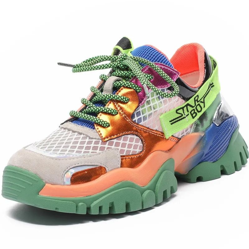 Rainbow bottom father shoes Women's Chunky Sneakers 2020 Summer Mesh Breathable Women Platform Shoes Ladies Trainers Footwear
