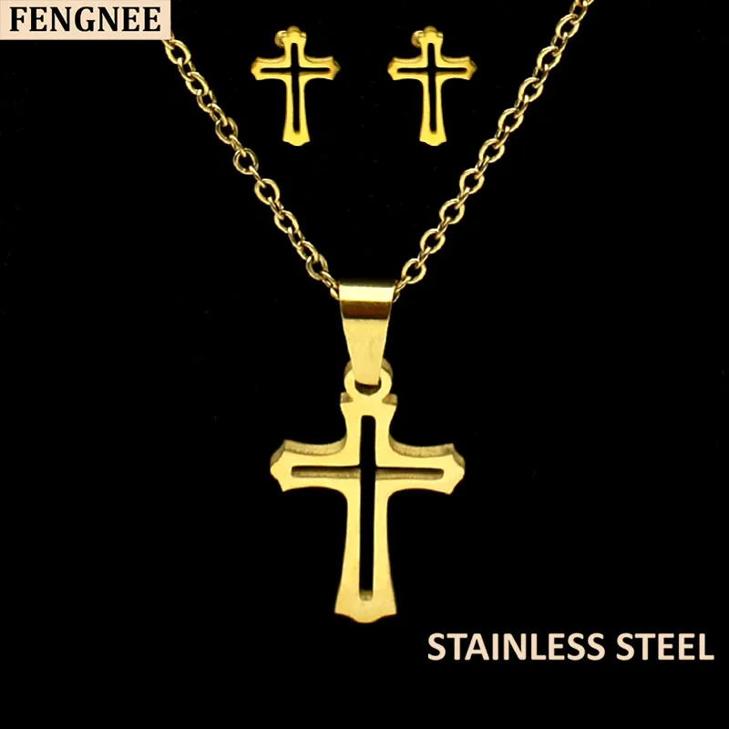 Роскошные комплекты fengnee из нержавеющей стали набор украшений для женщин Love Gold