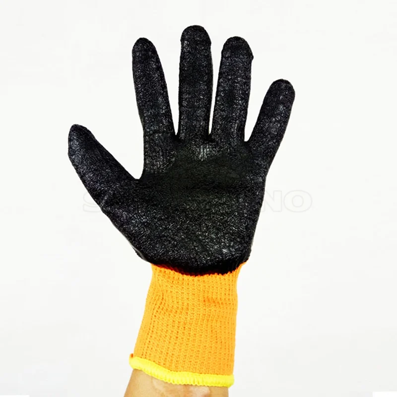 Оранжевые зимние теплые рабочие перчатки из латекса противоскользящие