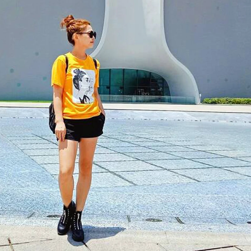 Dotfashion, женская футболка с принтом горчичной фигуры, осень, модная одежда, топы, Повседневная летняя футболка с коротким рукавом в Корейском стиле