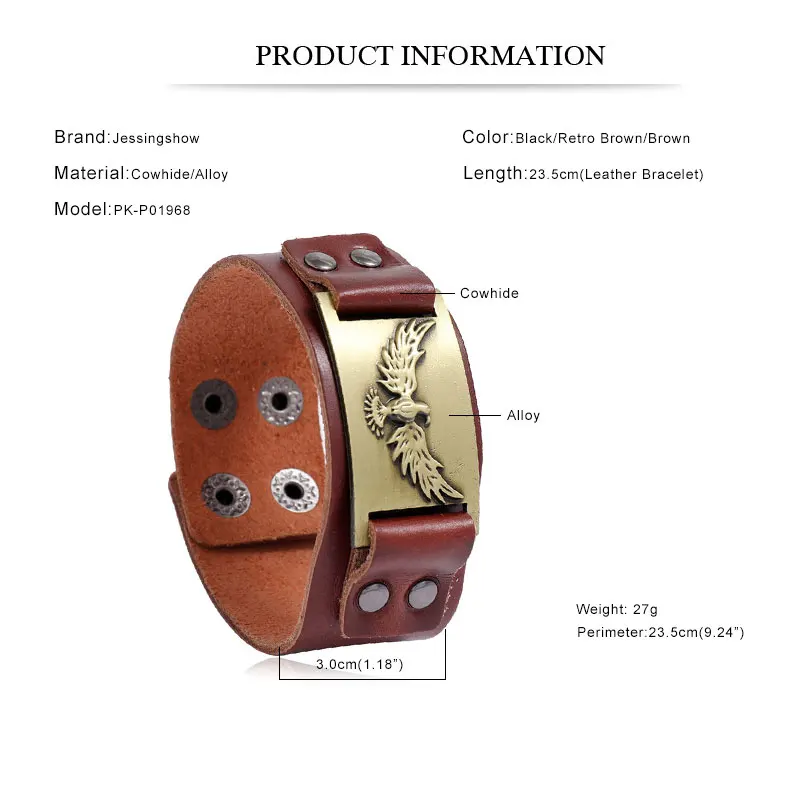Jessingshow панковские мужские браслеты из сплава орла ретро браслет натуральной кожи