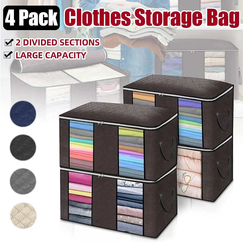 

4pcs 90L Foldable Clothes Quilt Storage Bags Blanket Closet Sweater Organizer Box Sorting Pouches Clothes Cabinet Container Home