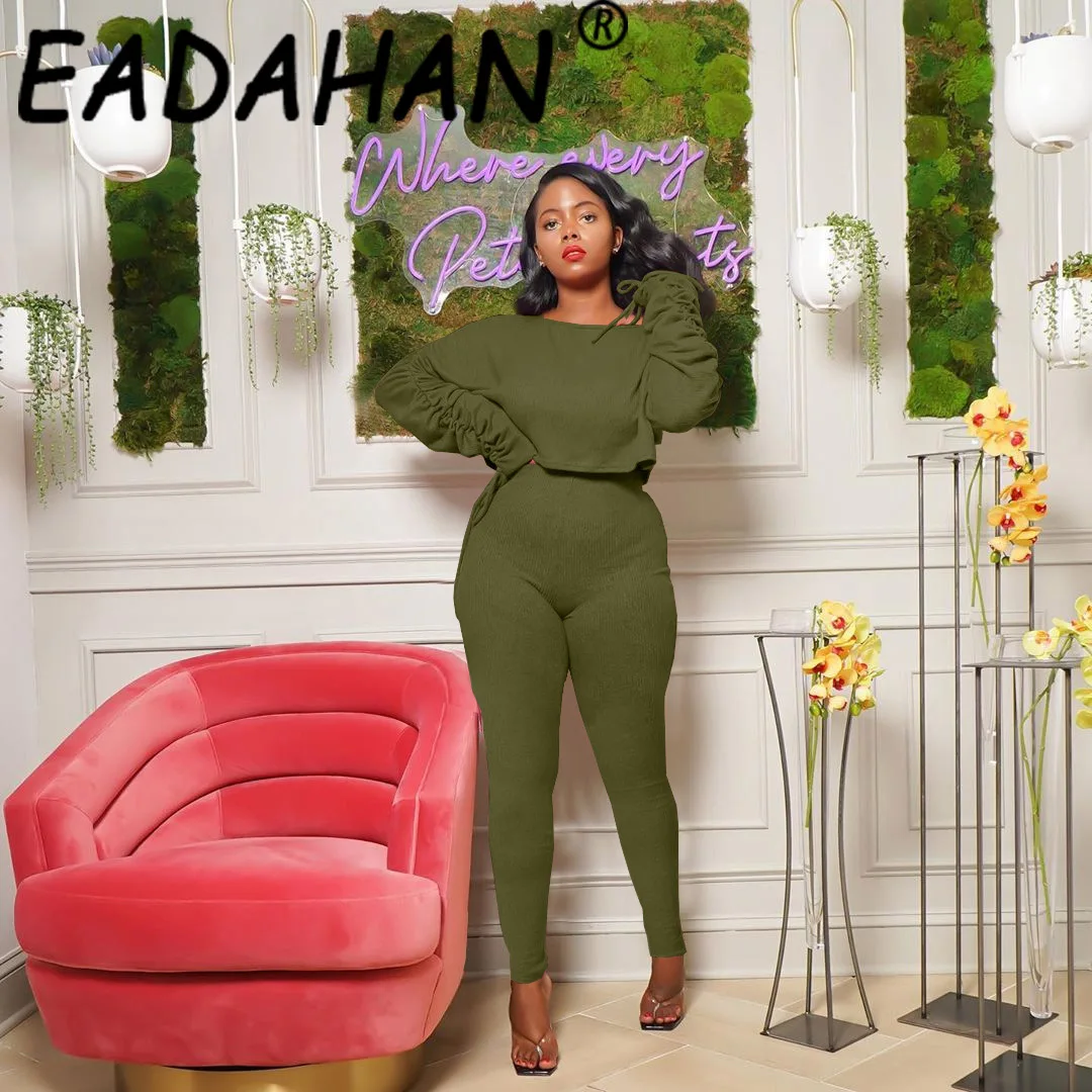 

Eadahan 2021 женский весенний новый стиль нитки сплошной цвет плиссированные брюки с длинным рукавом Костюм Повседневный костюм из двух частей