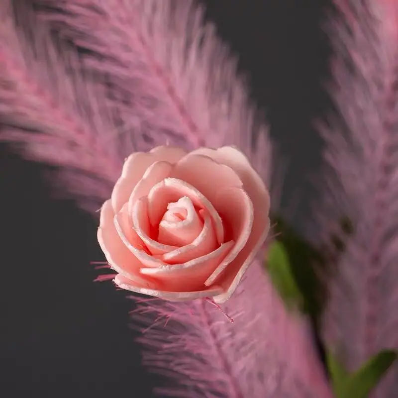 

PE Rose Artificial Flower Feather Grass Bouquet DIY Wedding Decoration Desktop Flower Foam Fake Flower For Home Decor 10pcs