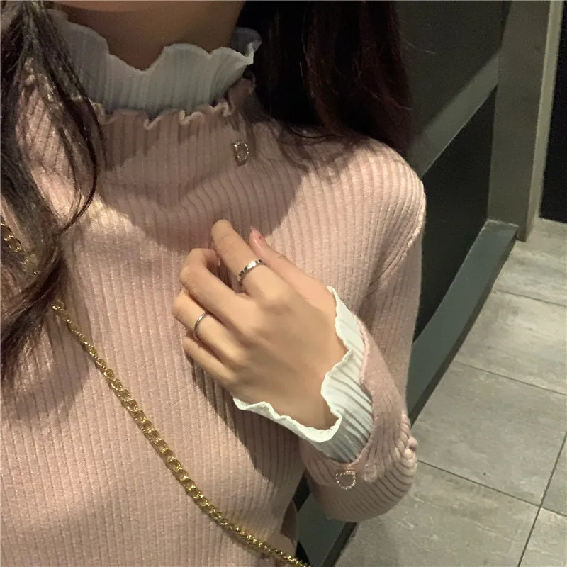 2019 осень и зима новая женская теплая одежда водолазка в виде листьев лотоса