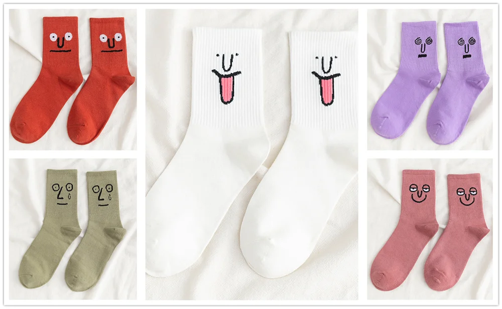5 pairs 5 пар/упак. унисекс сюрприз средние женские носки Harajuku красочные забавные Женские носочки 100 Хлопок Kawaii Размер 35-42 - Цвет: 5 pairs